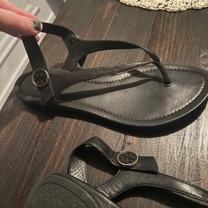 Tory Burch, black, leather sandals, reversible strap